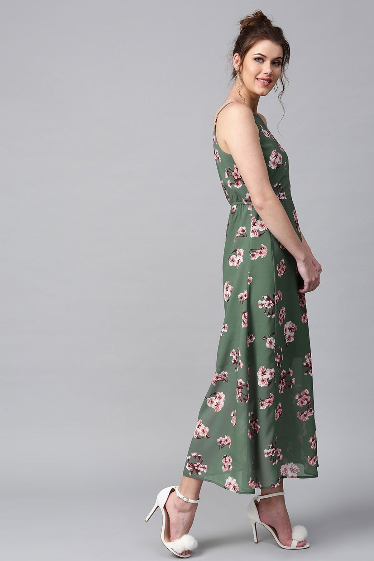 Women's Green Floral Halter Maxi - SASSAFRAS