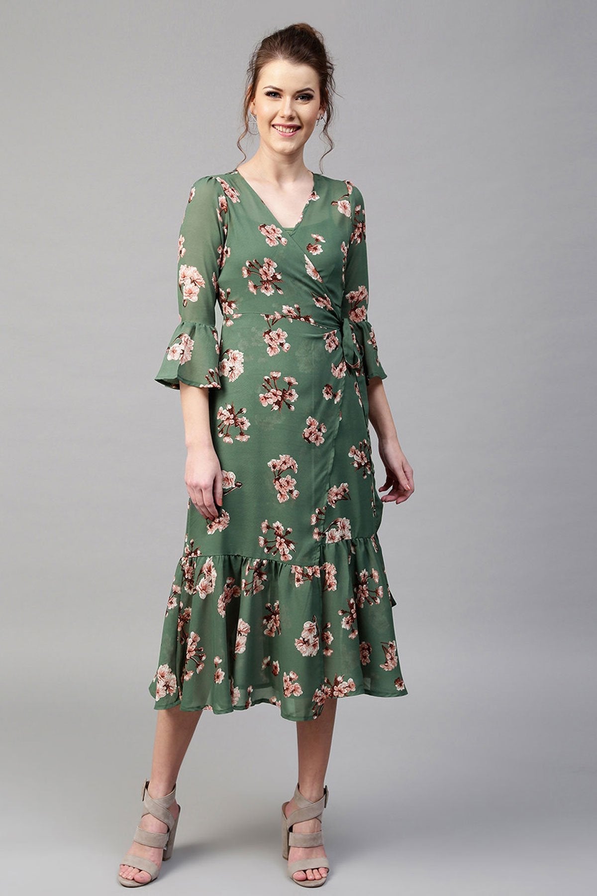 Women's Green Floral Wrap Maxi - SASSAFRAS