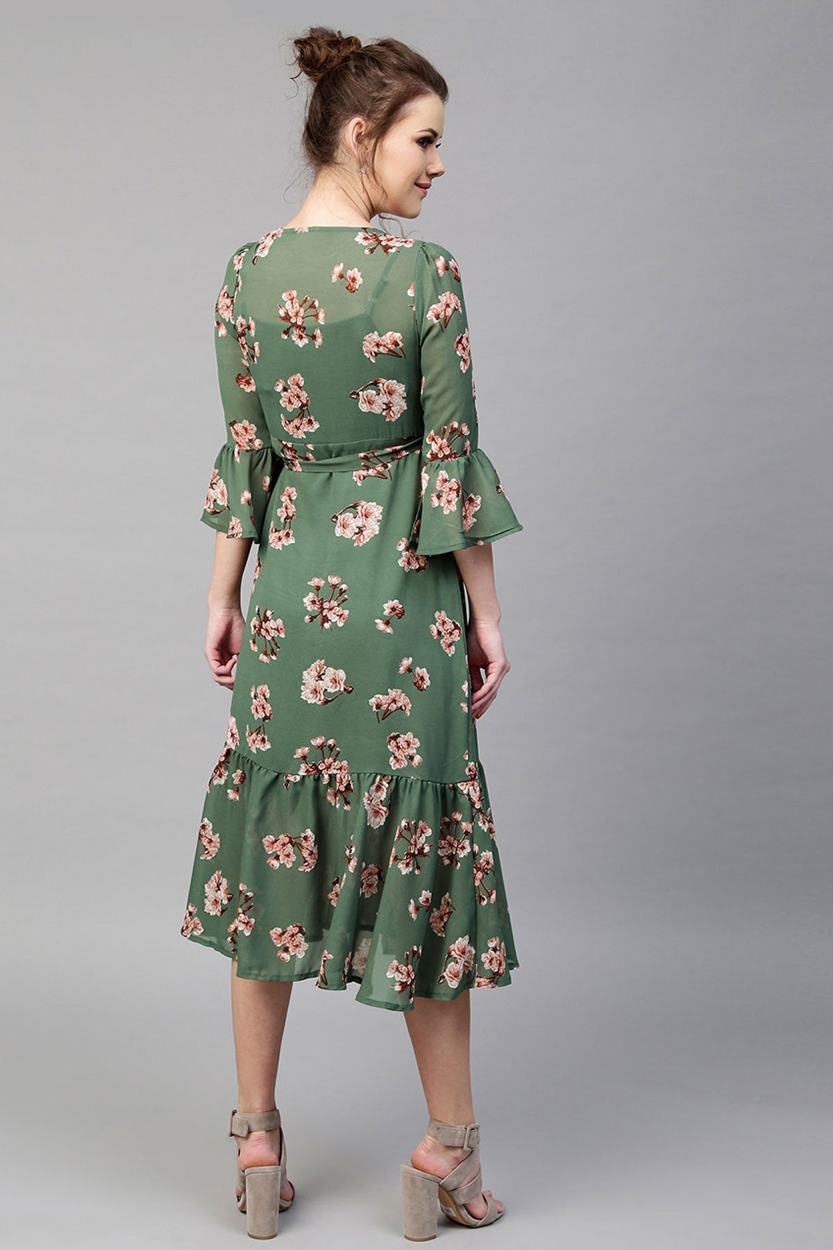 Women's Green Floral Wrap Maxi - SASSAFRAS