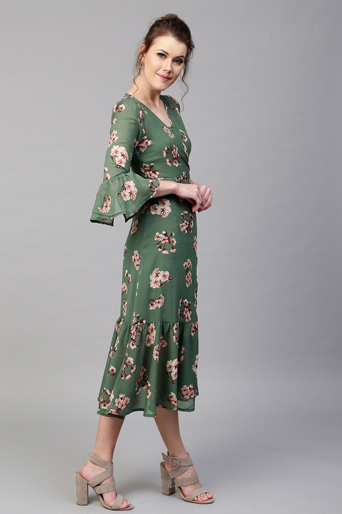 Women's Green Floral Wrap Maxi - SASSAFRAS