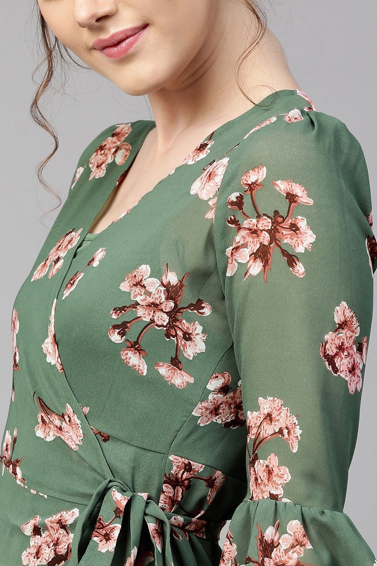 Women's Green Floral Wrap Maxi - SASSAFRAS