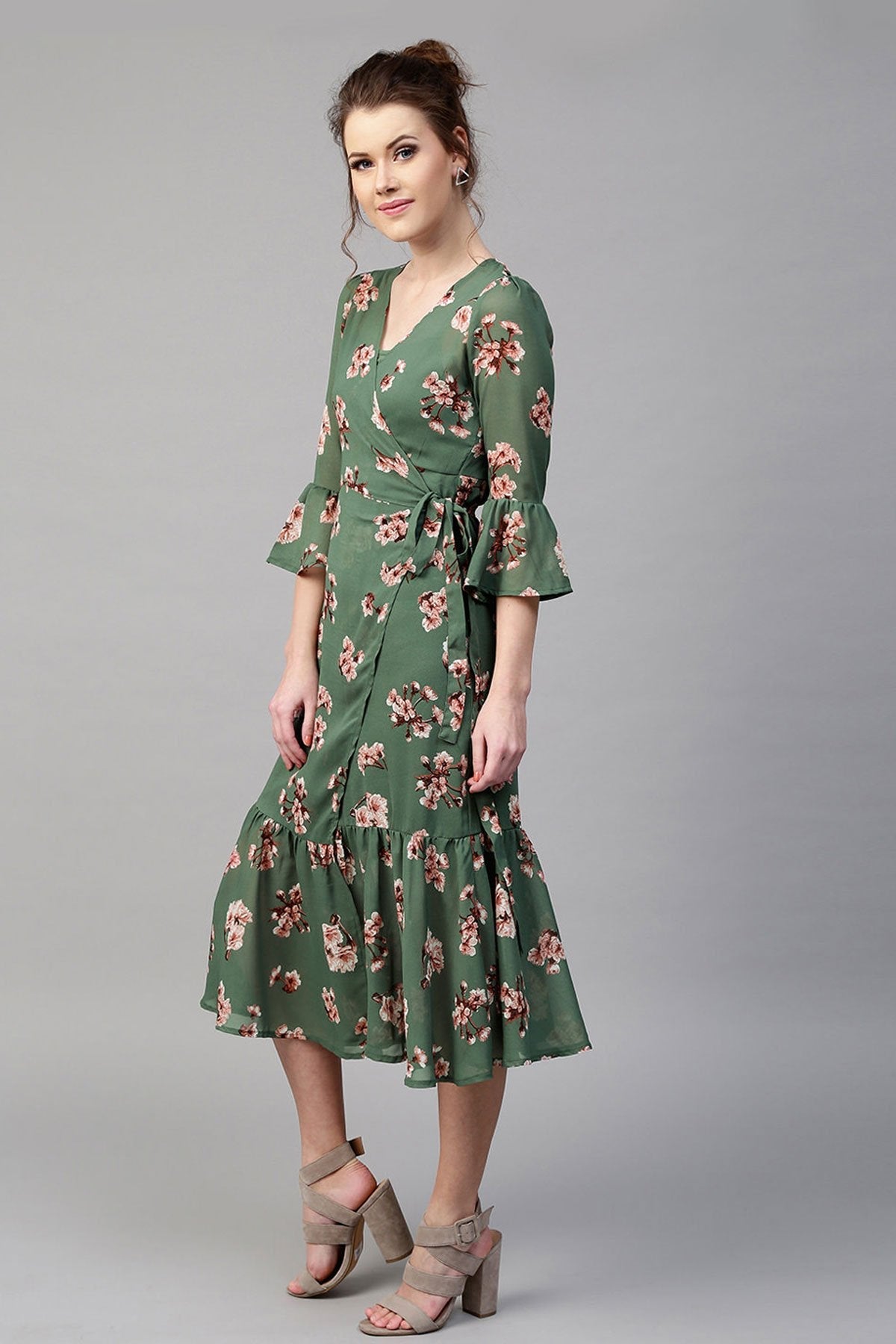 Women's Green Floral Wrap Maxi - SASSAFRAS