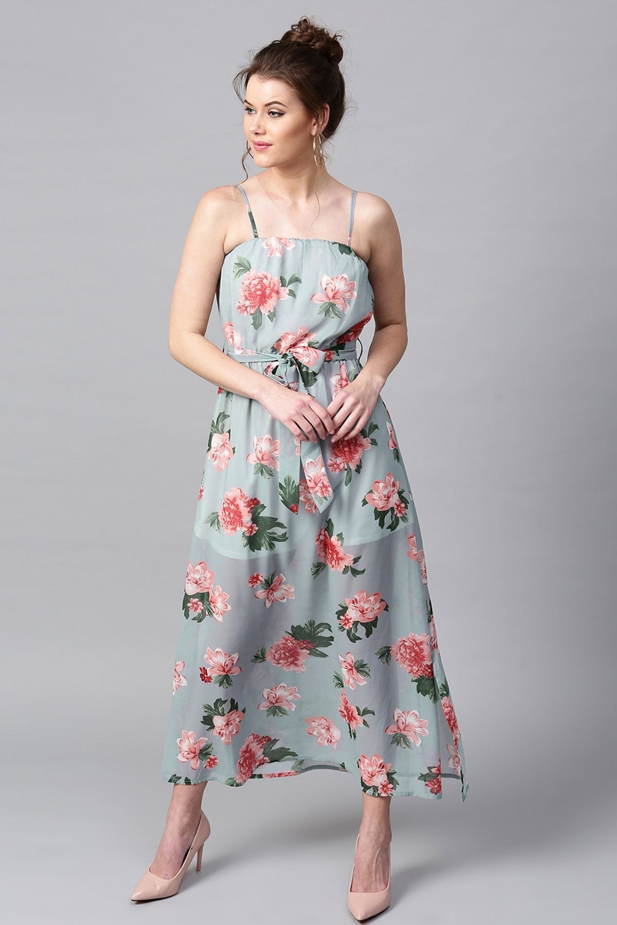 Women's Blue Floral Belted Maxi - SASSAFRAS