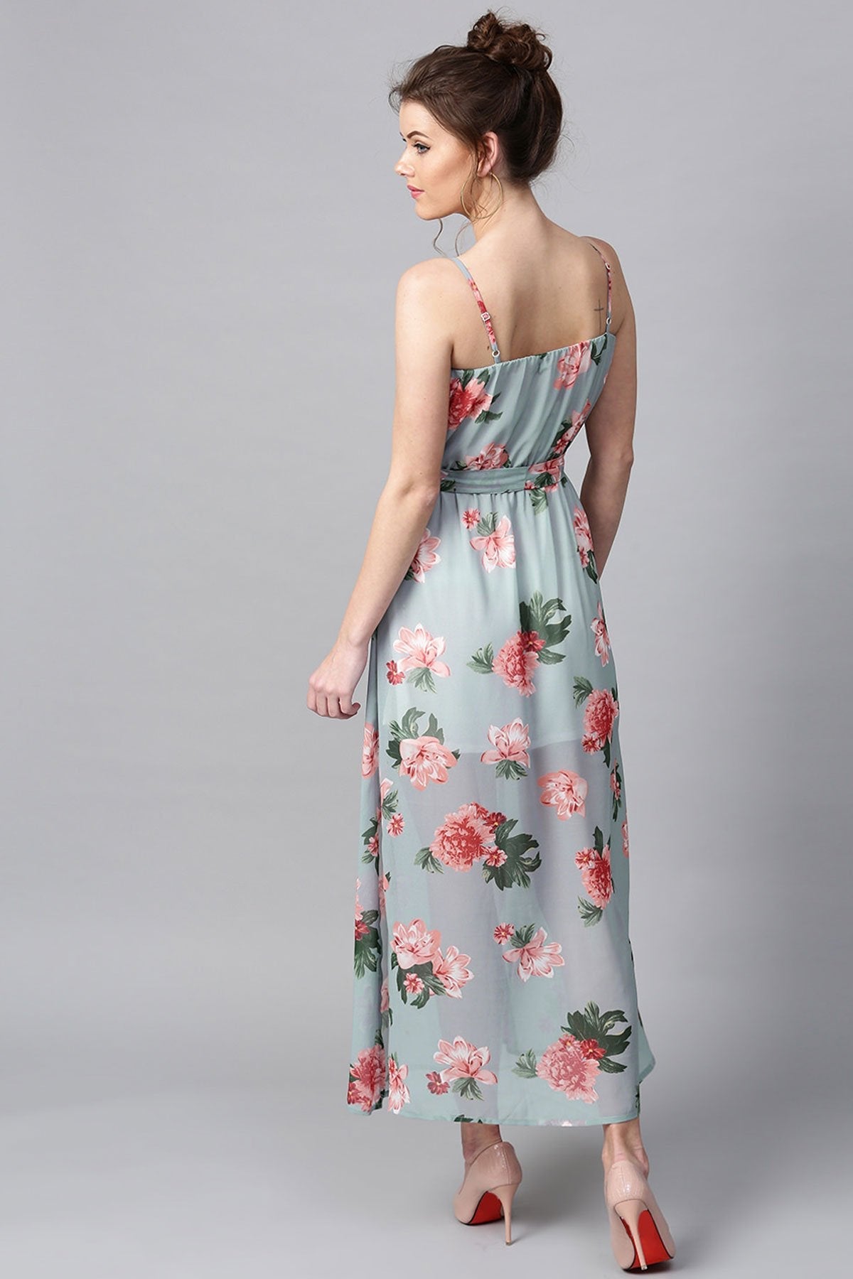 Women's Blue Floral Belted Maxi - SASSAFRAS