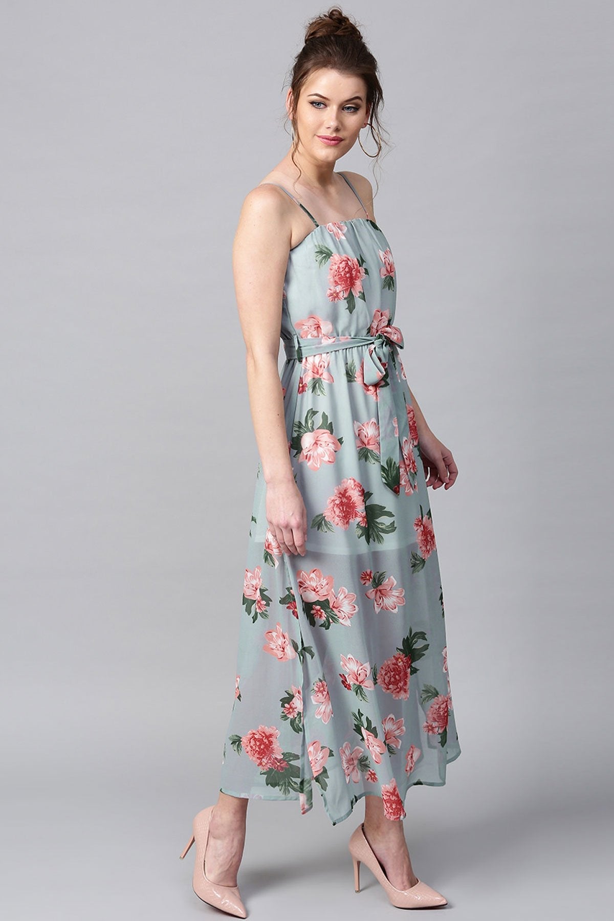 Women's Blue Floral Belted Maxi - SASSAFRAS