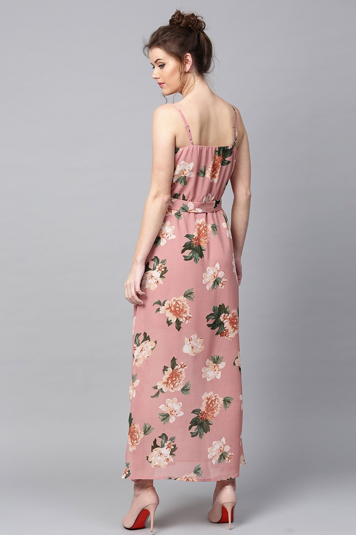 Women's Baked Pink Floral Belted Maxi - SASSAFRAS