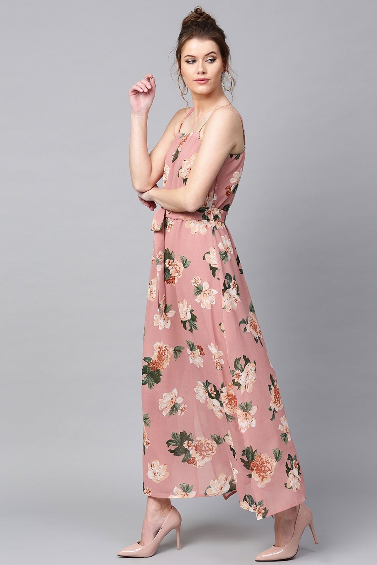 Women's Baked Pink Floral Belted Maxi - SASSAFRAS