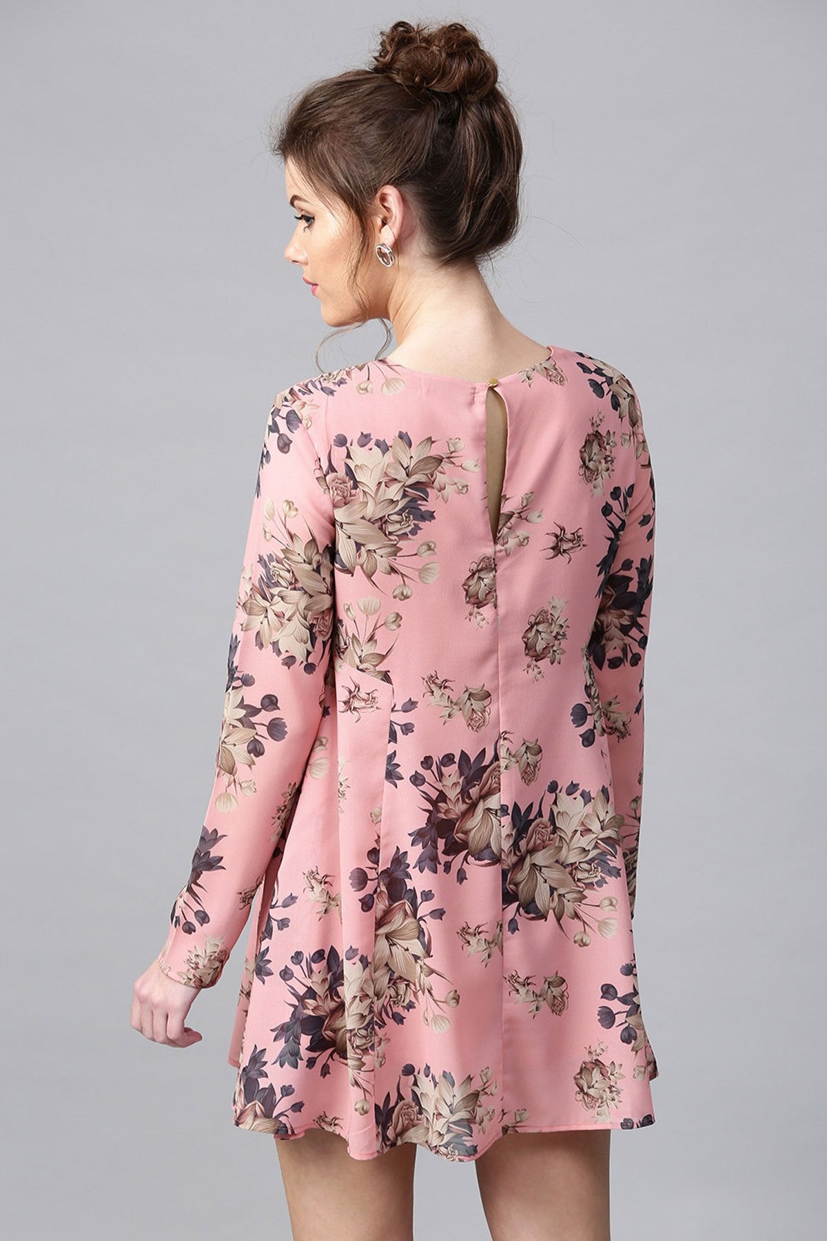 Women's Millennial Pink Floral A-Line Dress - SASSAFRAS