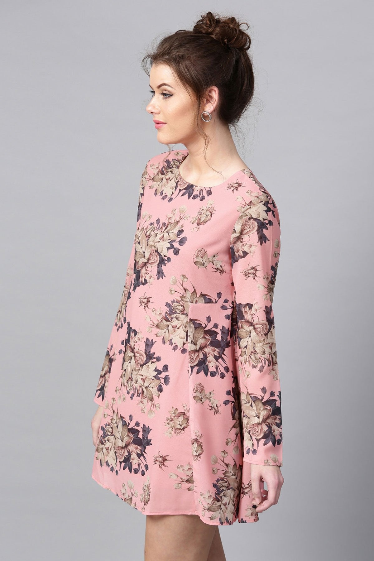 Women's Millennial Pink Floral A-Line Dress - SASSAFRAS