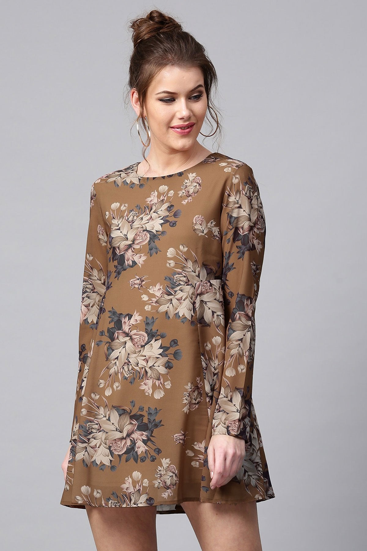 Women's Brown Floral A-Line Dress - SASSAFRAS