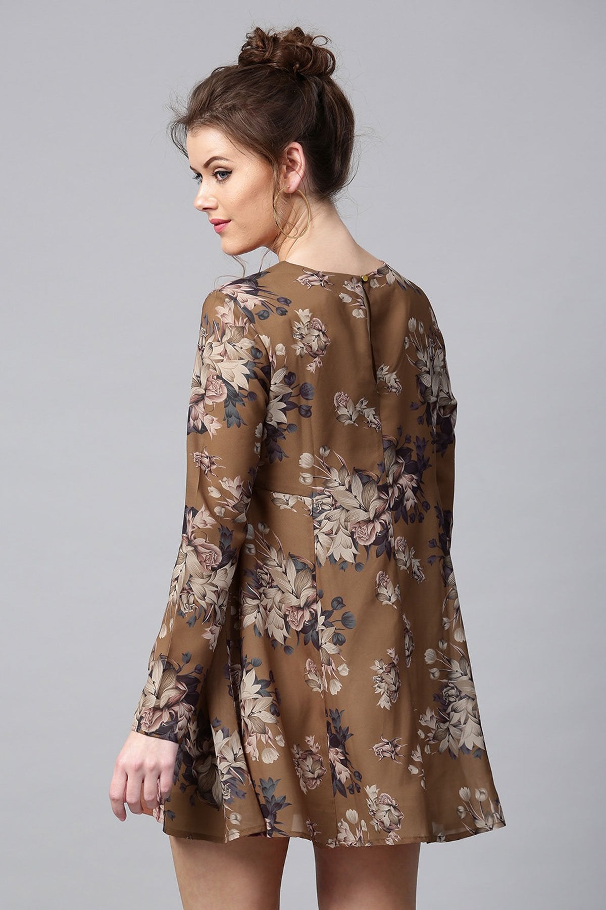 Women's Brown Floral A-Line Dress - SASSAFRAS