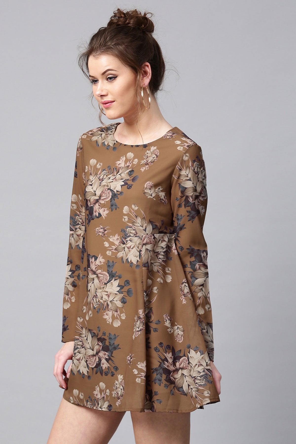 Women's Brown Floral A-Line Dress - SASSAFRAS