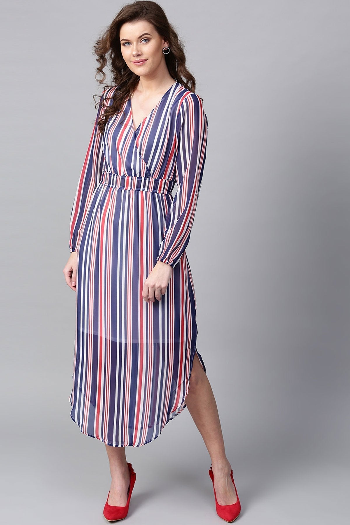 Women's Navy & Red Stripes Round Hem Maxi - SASSAFRAS