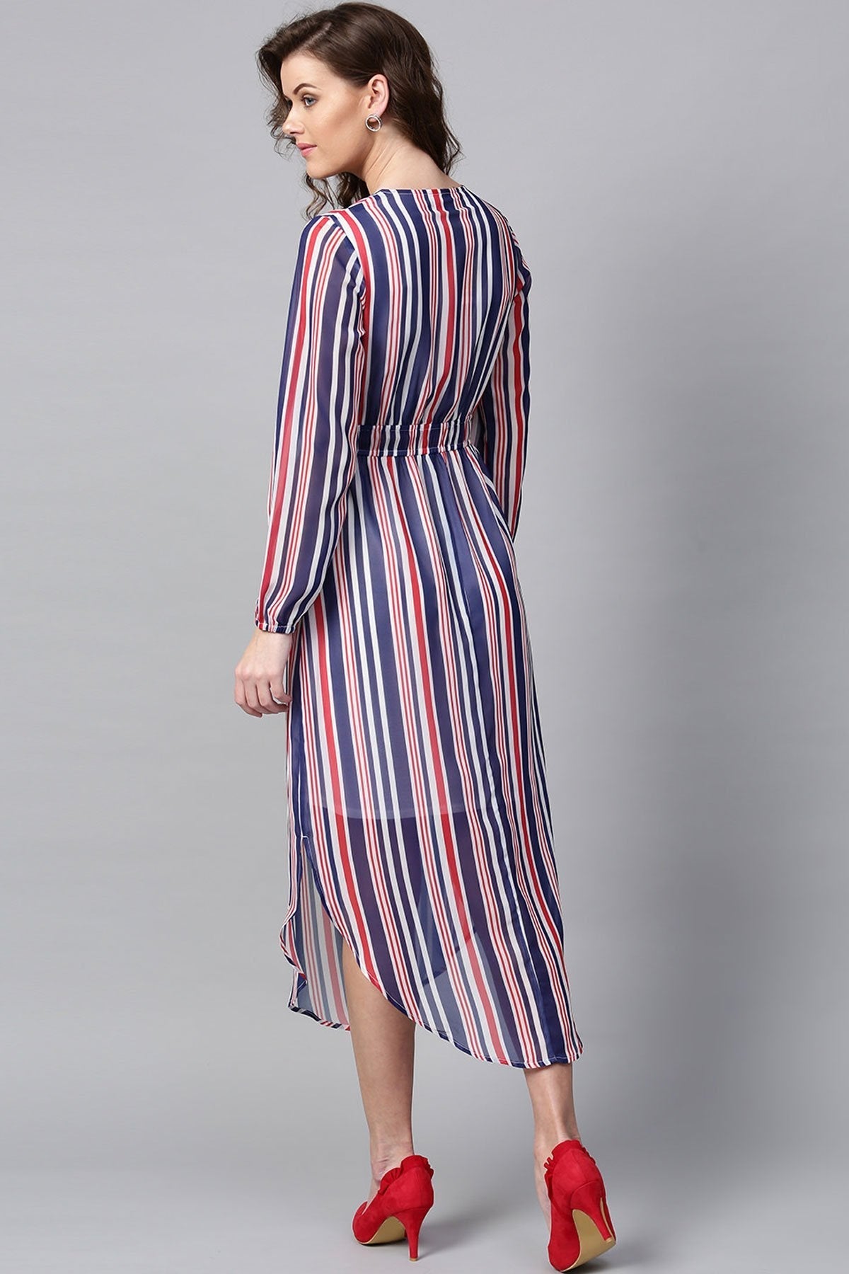 Women's Navy & Red Stripes Round Hem Maxi - SASSAFRAS