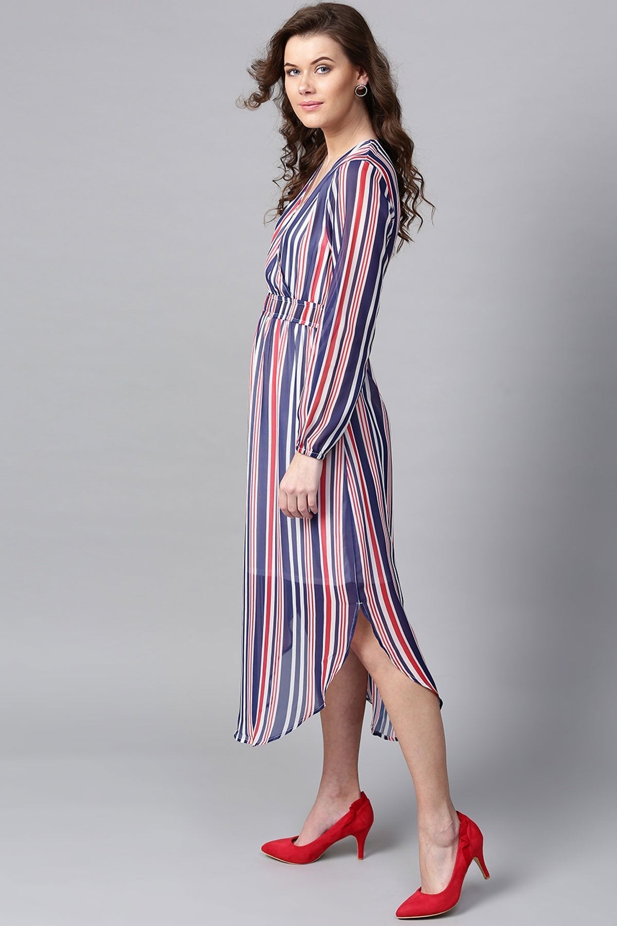 Women's Navy & Red Stripes Round Hem Maxi - SASSAFRAS