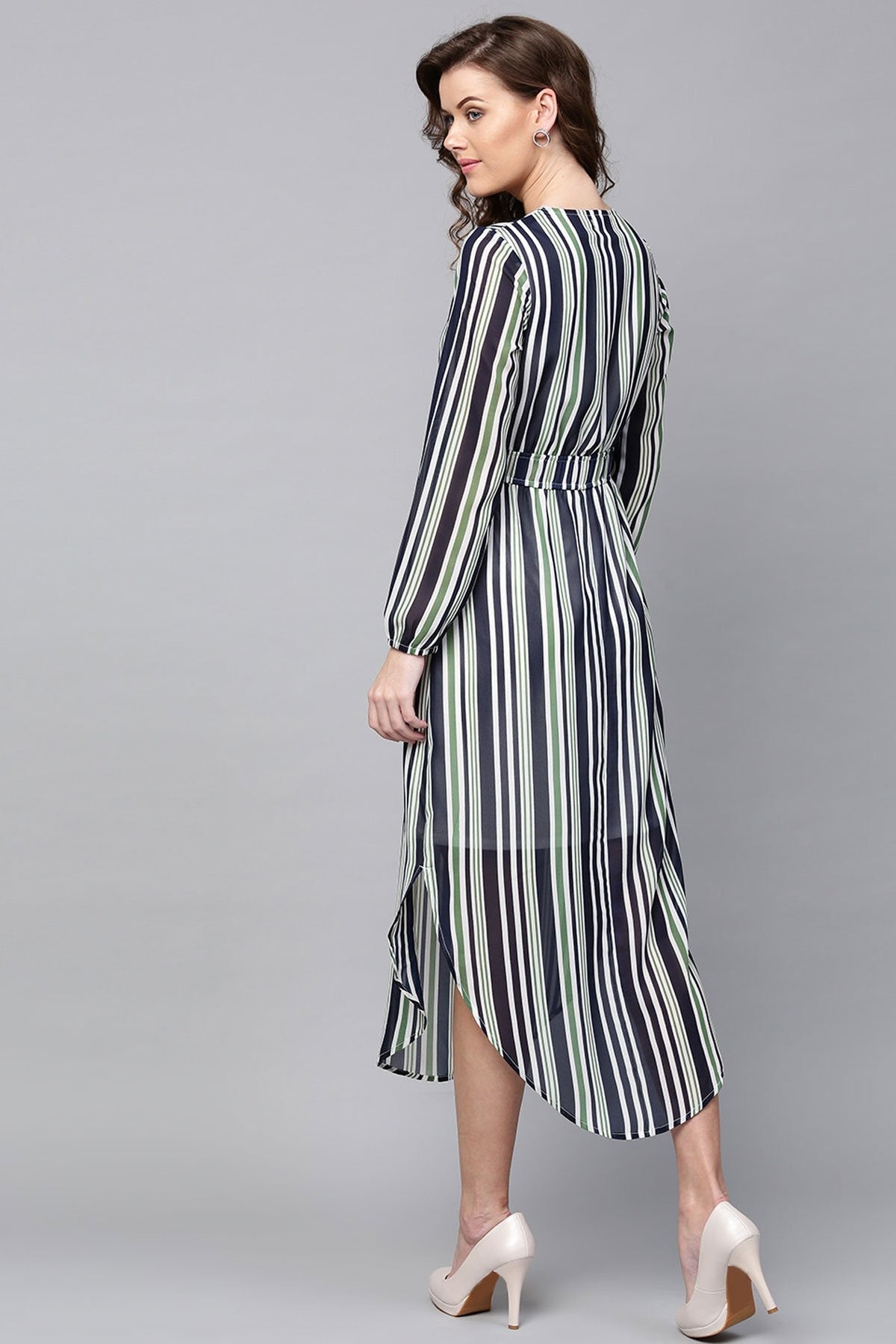 Women's Navy & Dark Green Stripes Round Hem Maxi - SASSAFRAS