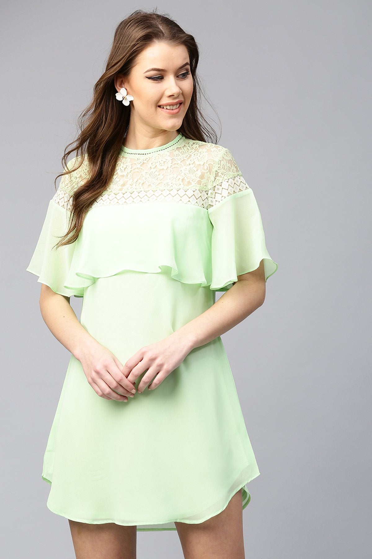 Women's Green Lace Yoke Dress - SASSAFRAS