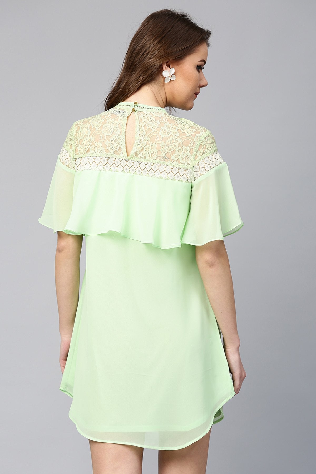 Women's Green Lace Yoke Dress - SASSAFRAS