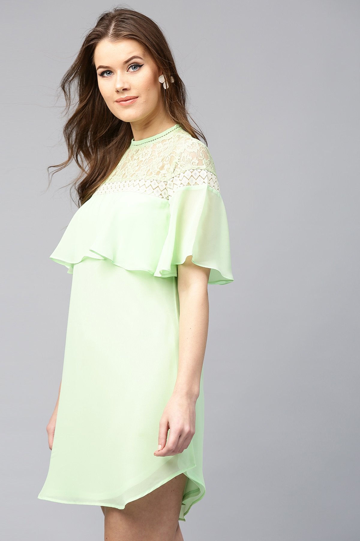 Women's Green Lace Yoke Dress - SASSAFRAS