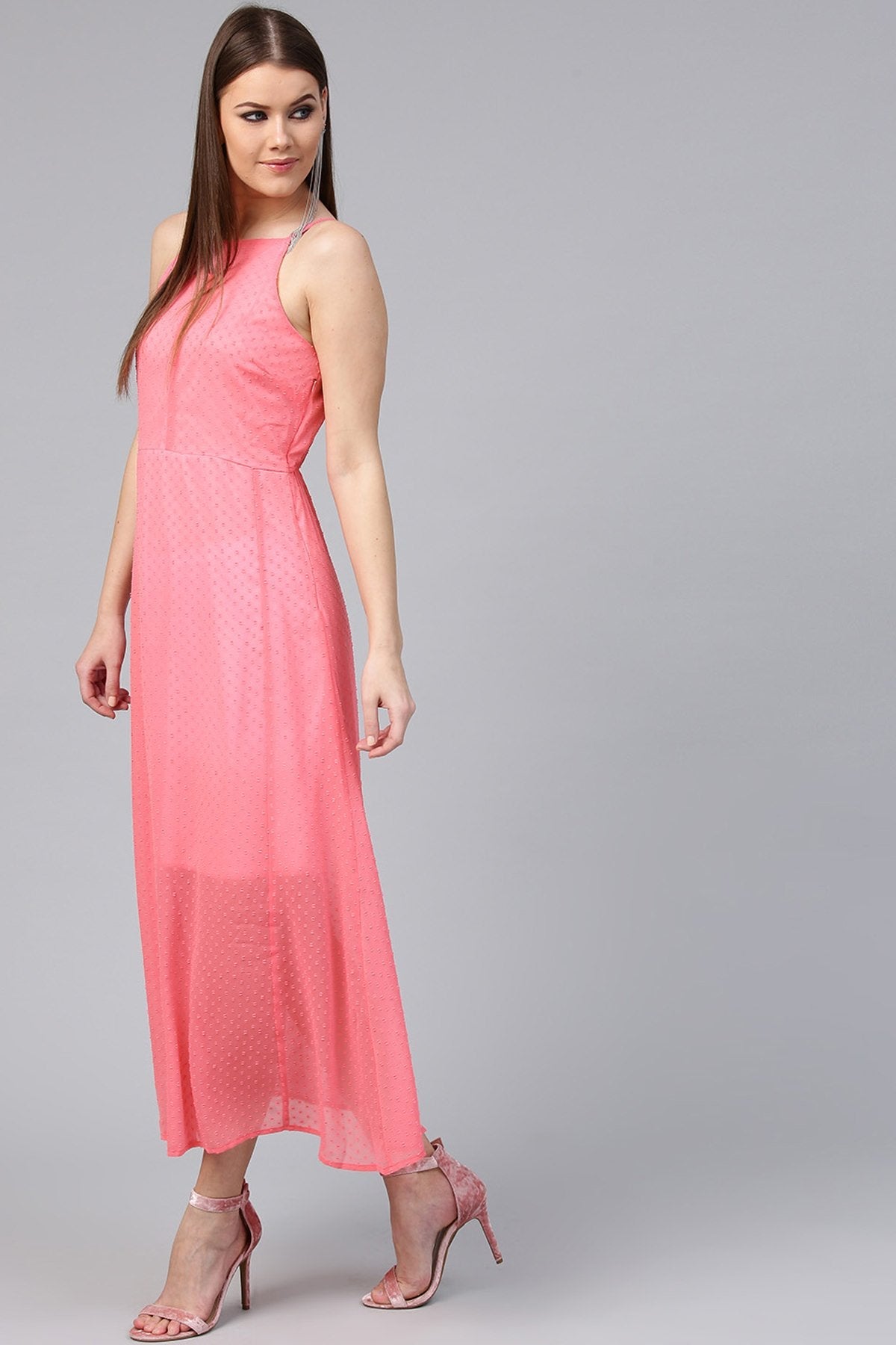 Women's Pink Halter Maxi - SASSAFRAS