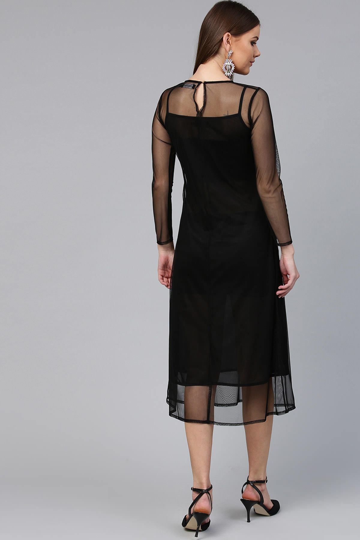 Women's Black Mesh Maxi Dress - SASSAFRAS