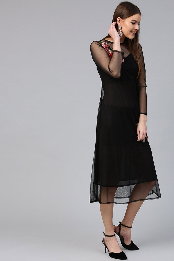 Women's Black Mesh Maxi Dress