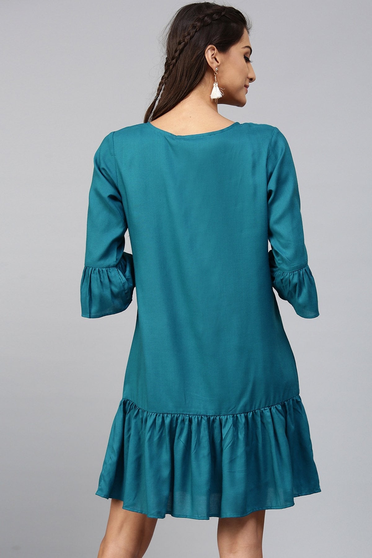 Women's Teal Ruffled Bottom Dress - SASSAFRAS