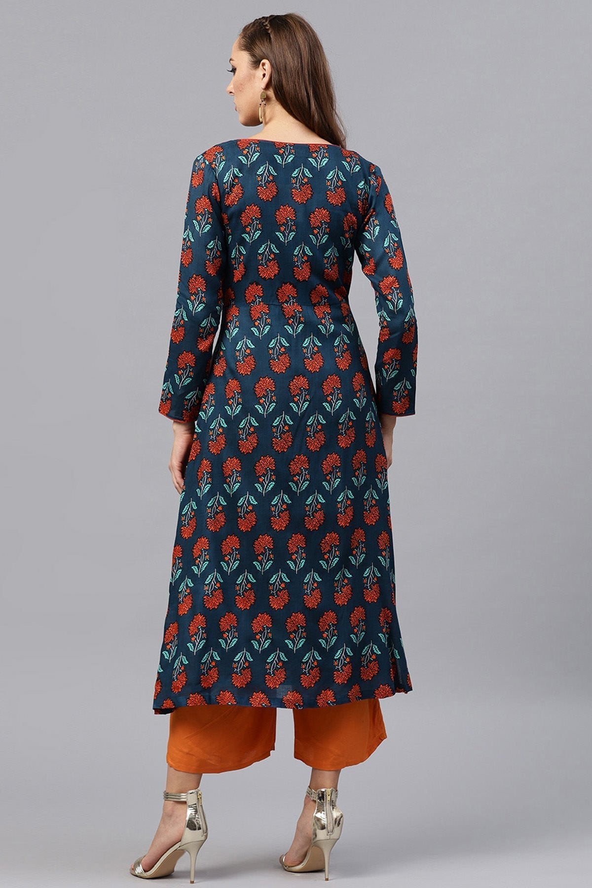 Women's Blue Crinkled Ethnic Kurta With Jacket - SHAE