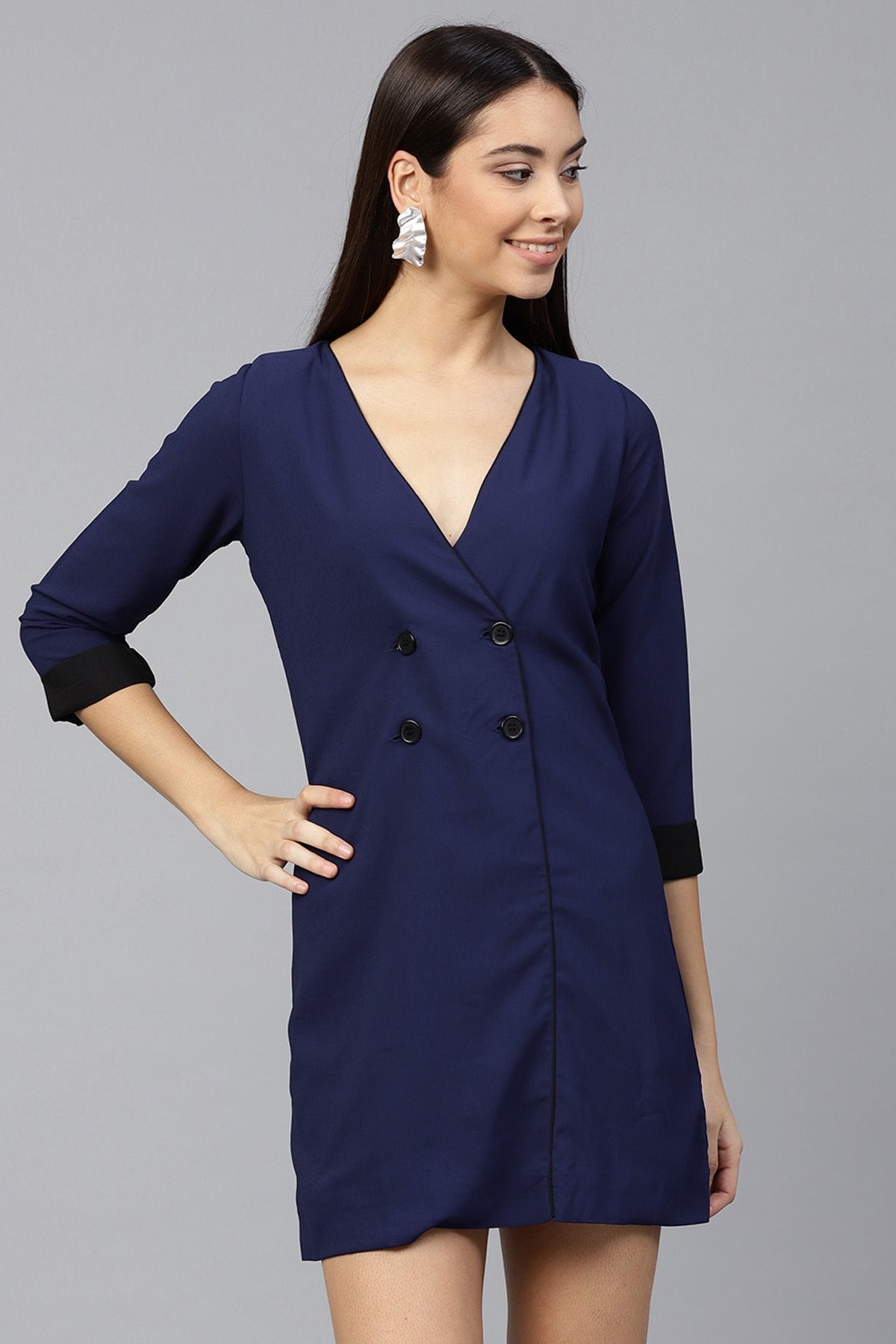 Women's Navy Wrap Dress - SASSAFRAS