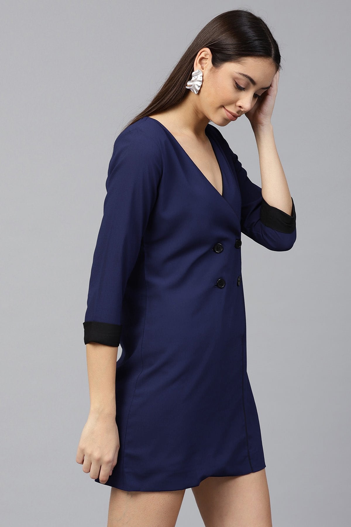 Women's Navy Wrap Dress - SASSAFRAS