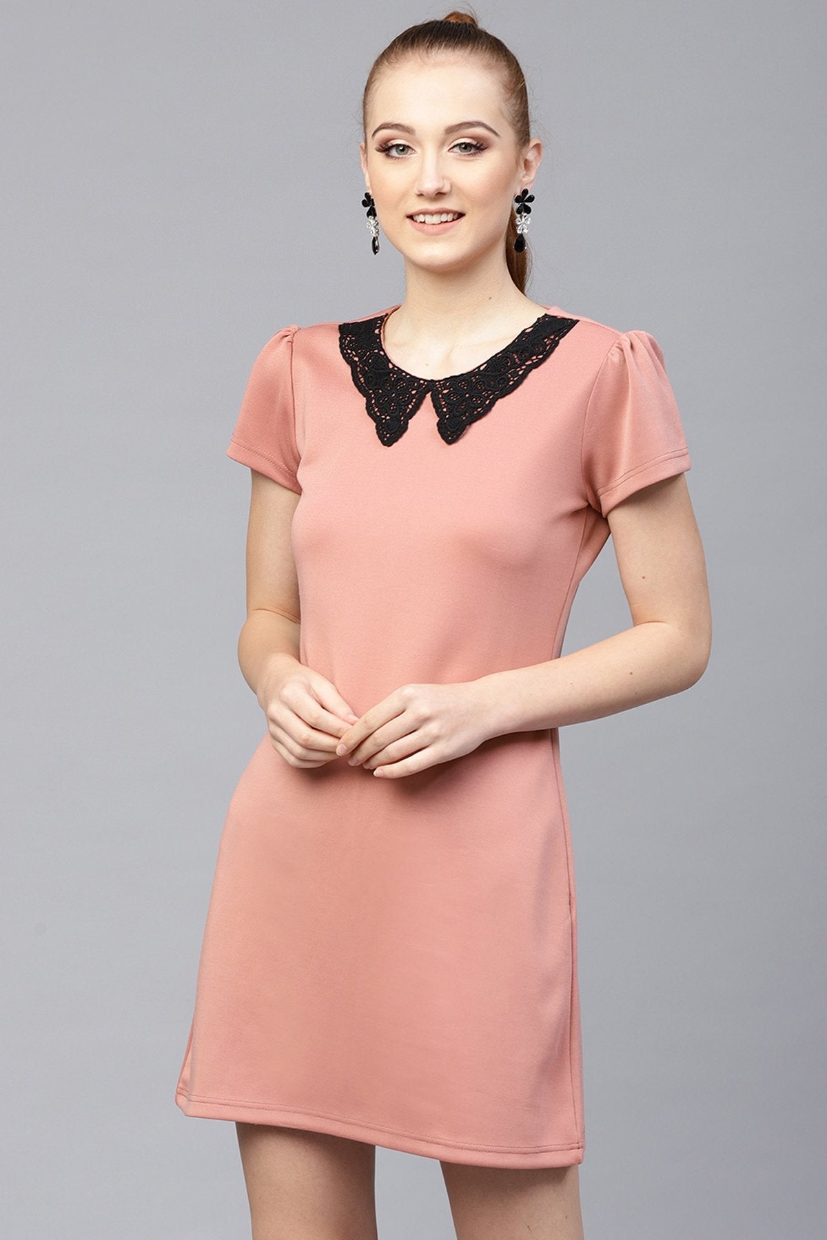 Women's Pink Scuba Lace Collar Shift Dress - SASSAFRAS