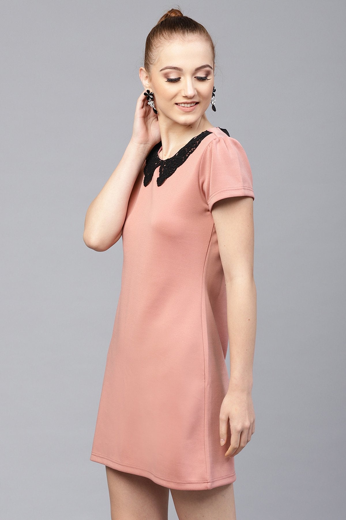 Women's Pink Scuba Lace Collar Shift Dress - SASSAFRAS