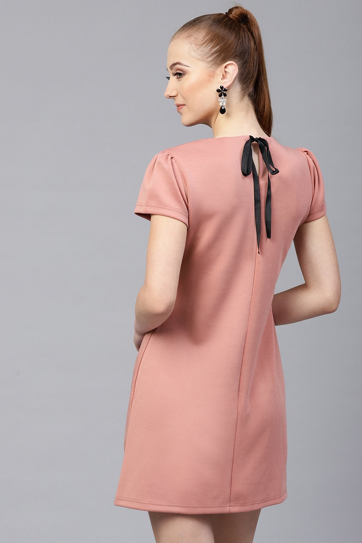 Women's Pink Scuba Lace Collar Shift Dress - SASSAFRAS