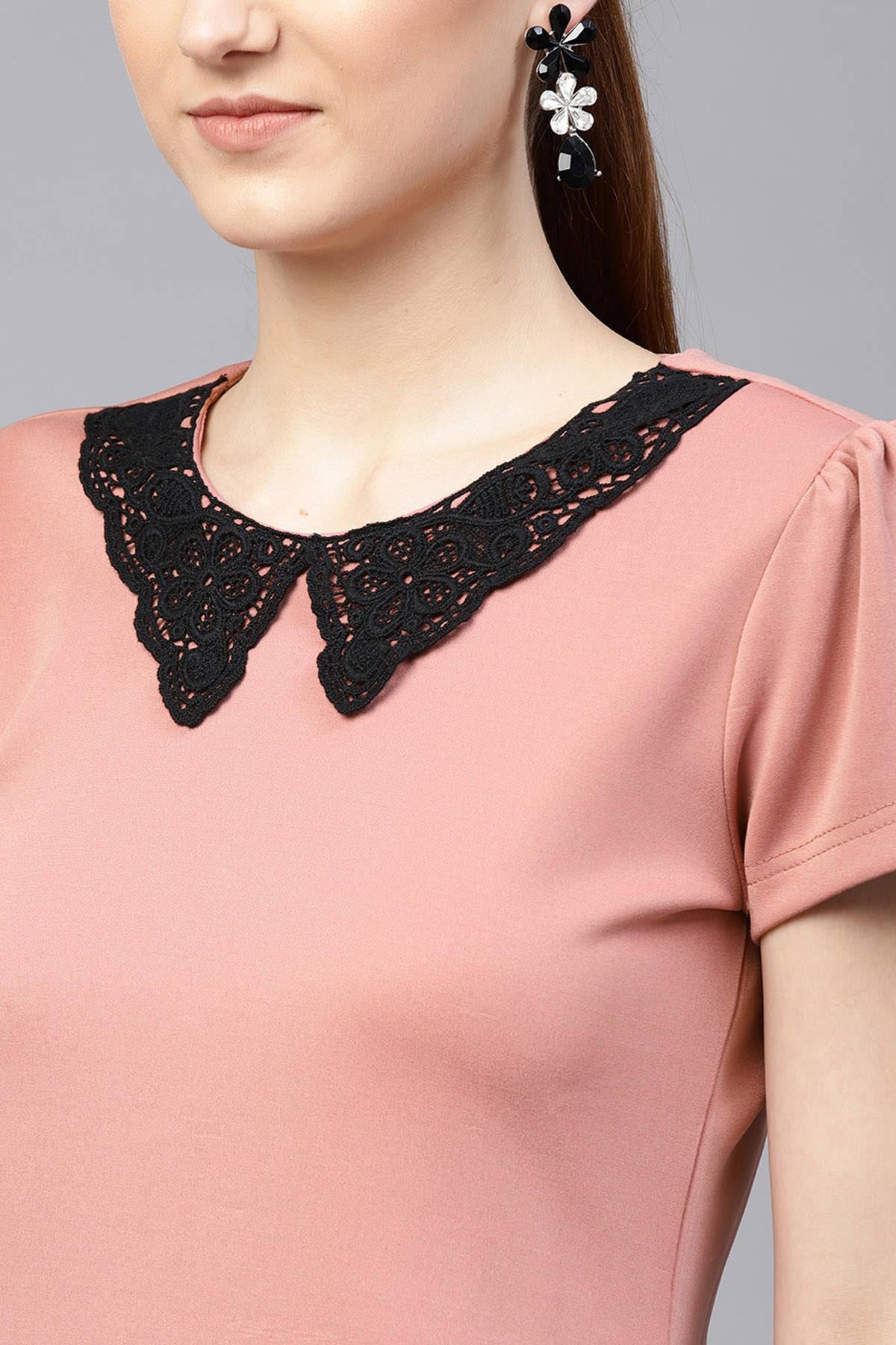 Women's Pink Scuba Lace Collar Shift Dress - SASSAFRAS