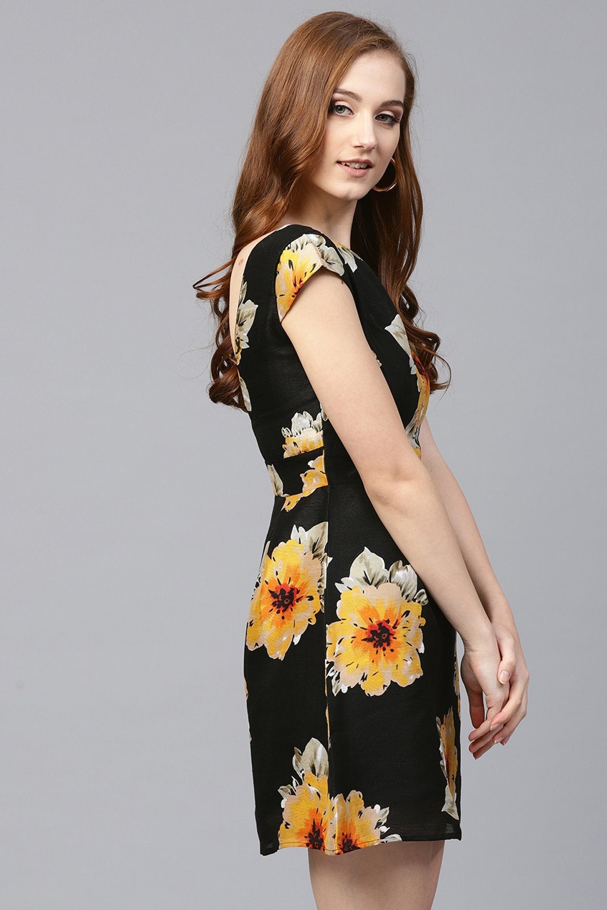 Women's Black Floral Silk Skater Dress - SASSAFRAS