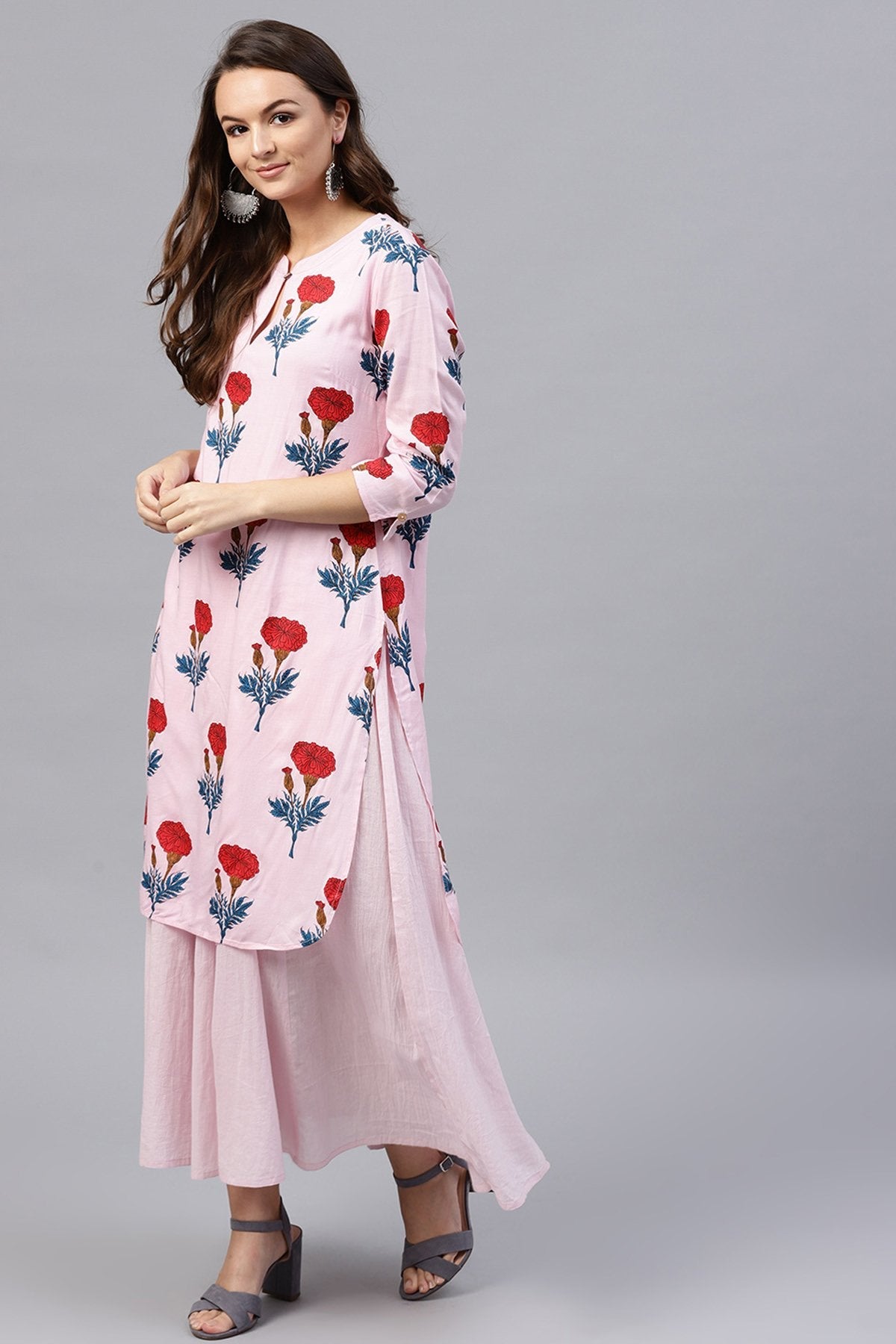 Women's Pink Floral Flared Layered Maxi - SASSAFRAS