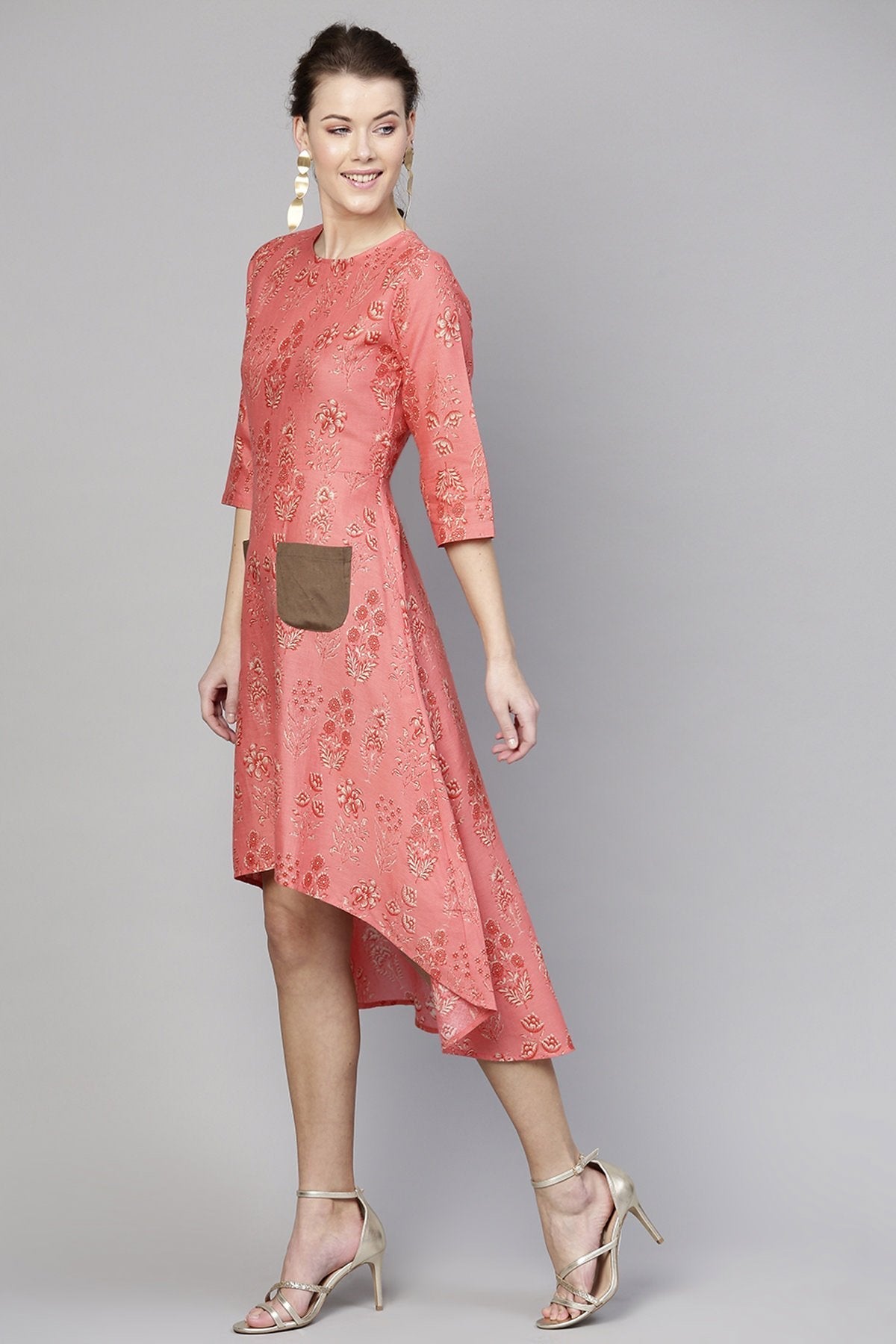 Women's Coral Floral High Low Dress - SASSAFRAS