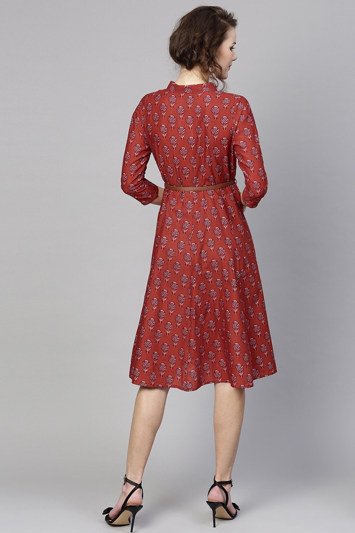 Women's Red Floral Belted Shirt Dress - SASSAFRAS