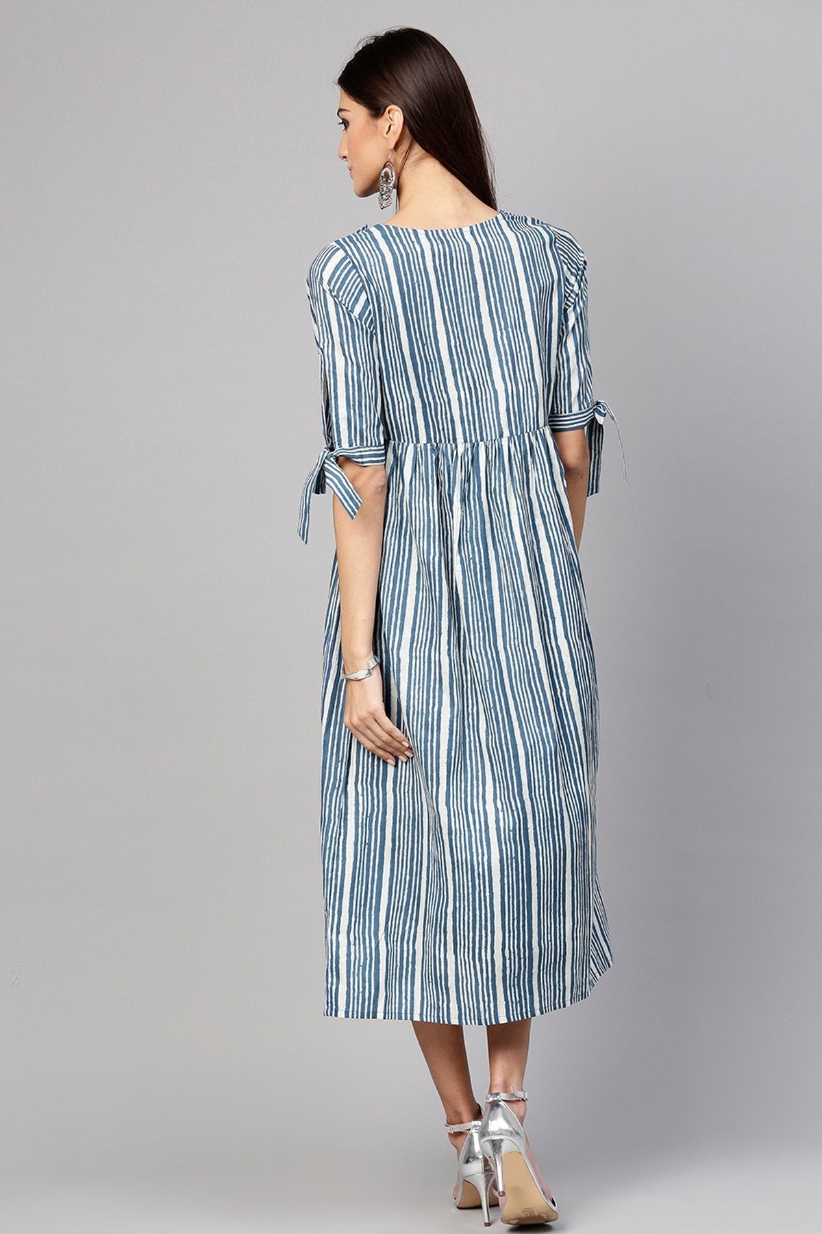 Women's Indigo Stripe Side Placket Dress - SASSAFRAS