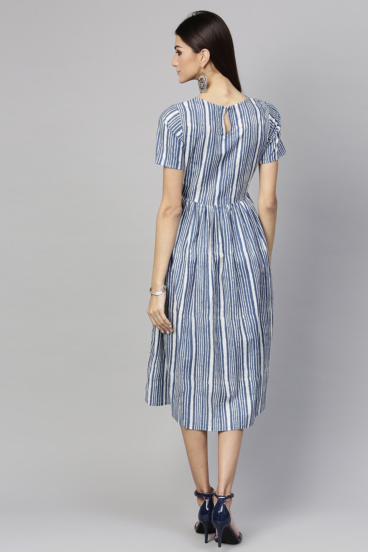 Women's Indigo Stripe Pocket Dress - SASSAFRAS