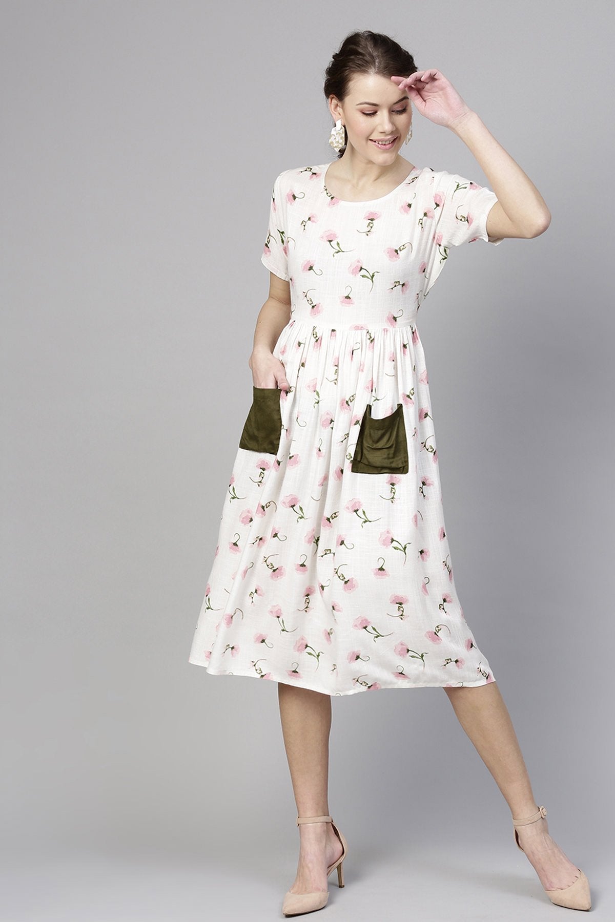 Women's White Floral Pocket Dress - SASSAFRAS