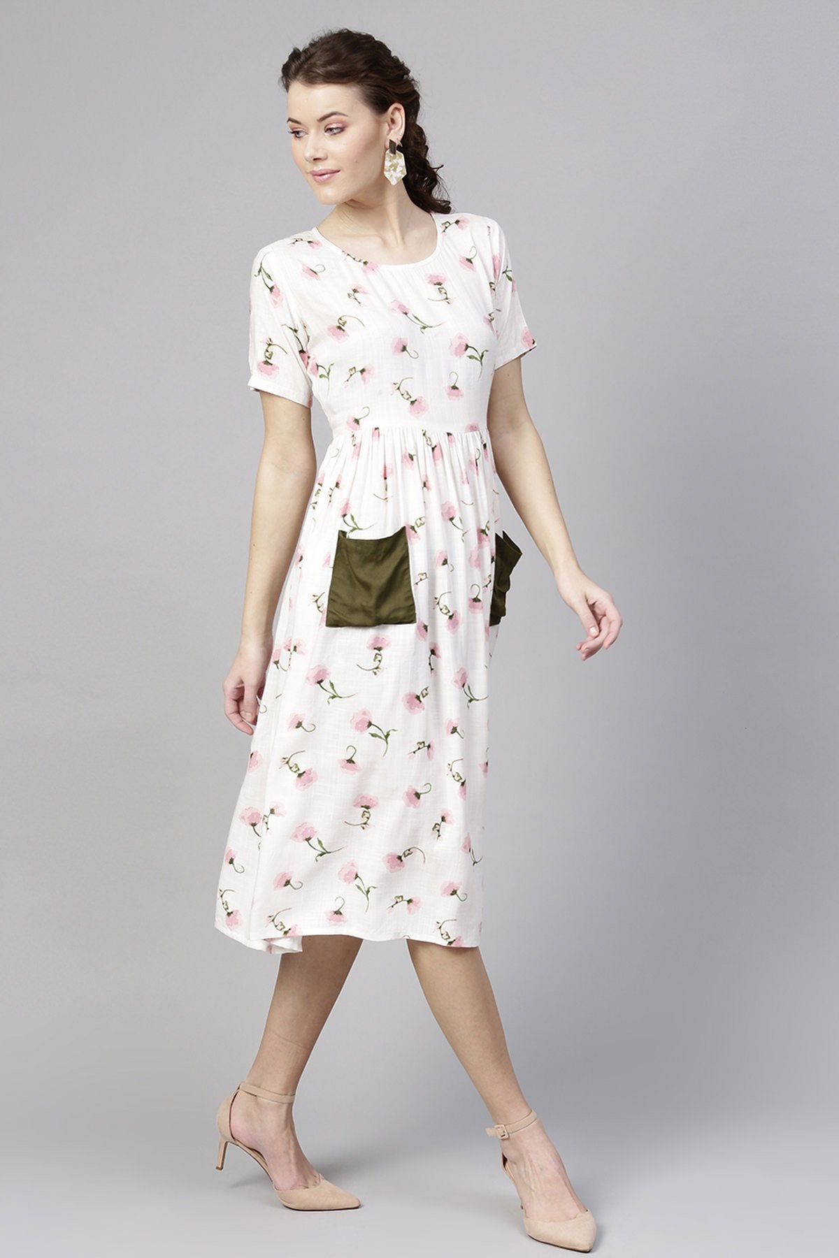 Women's White Floral Pocket Dress - SASSAFRAS