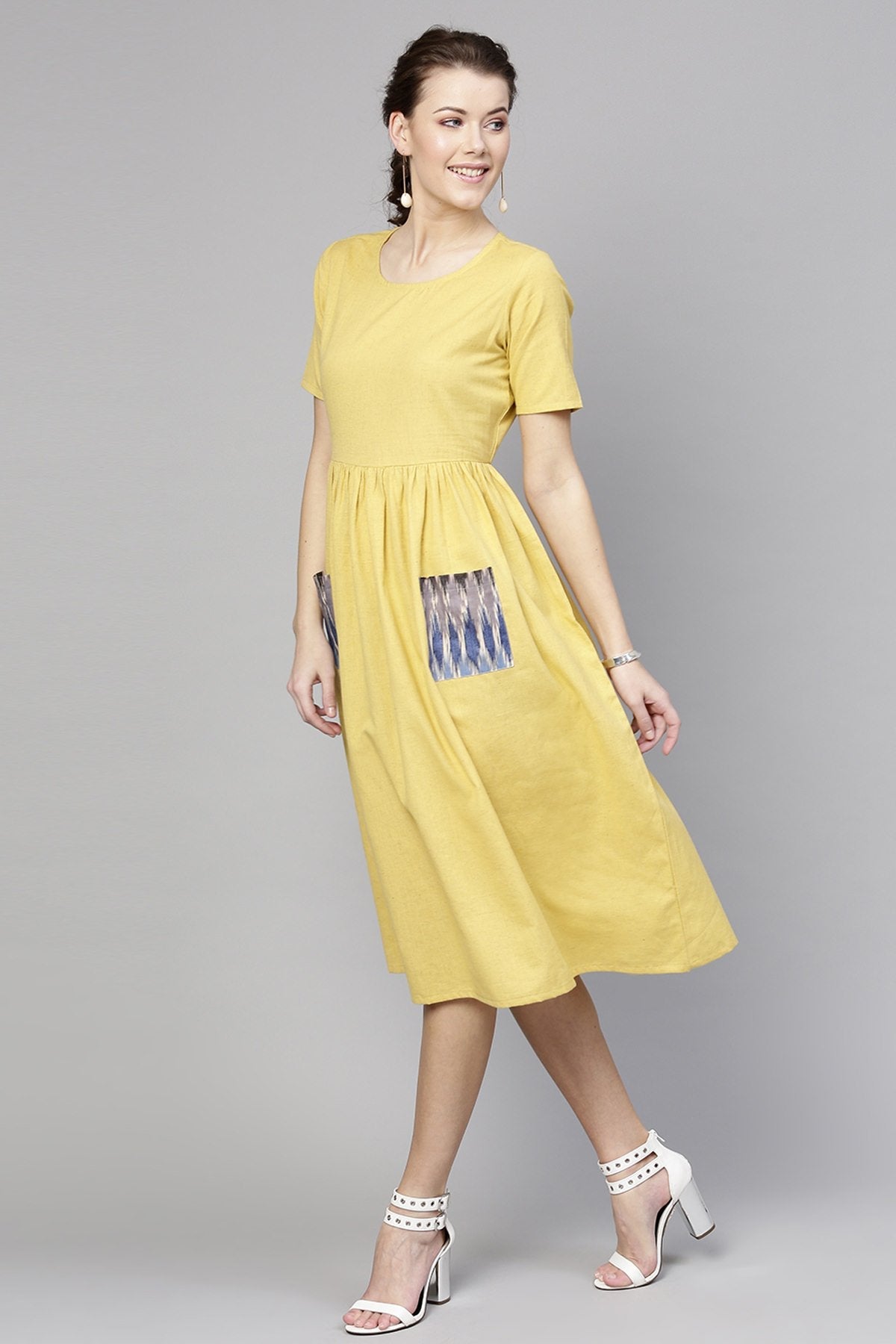 Women's Pale Yellow Pocket Dress - SASSAFRAS