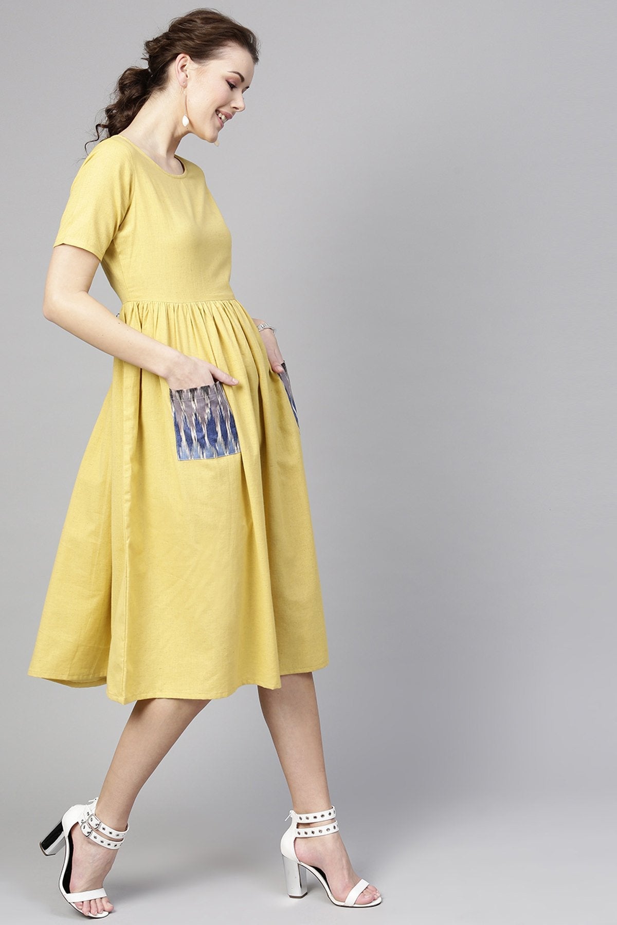 Women's Pale Yellow Pocket Dress - SASSAFRAS