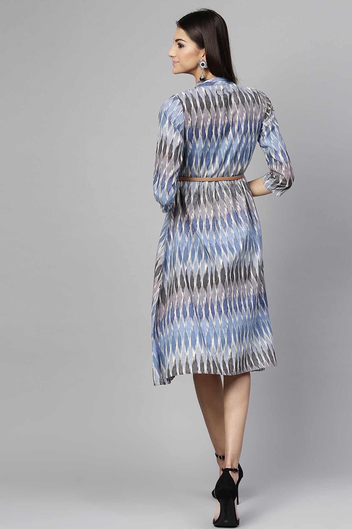 Women's Blue Ikat Belted Dress - SASSAFRAS