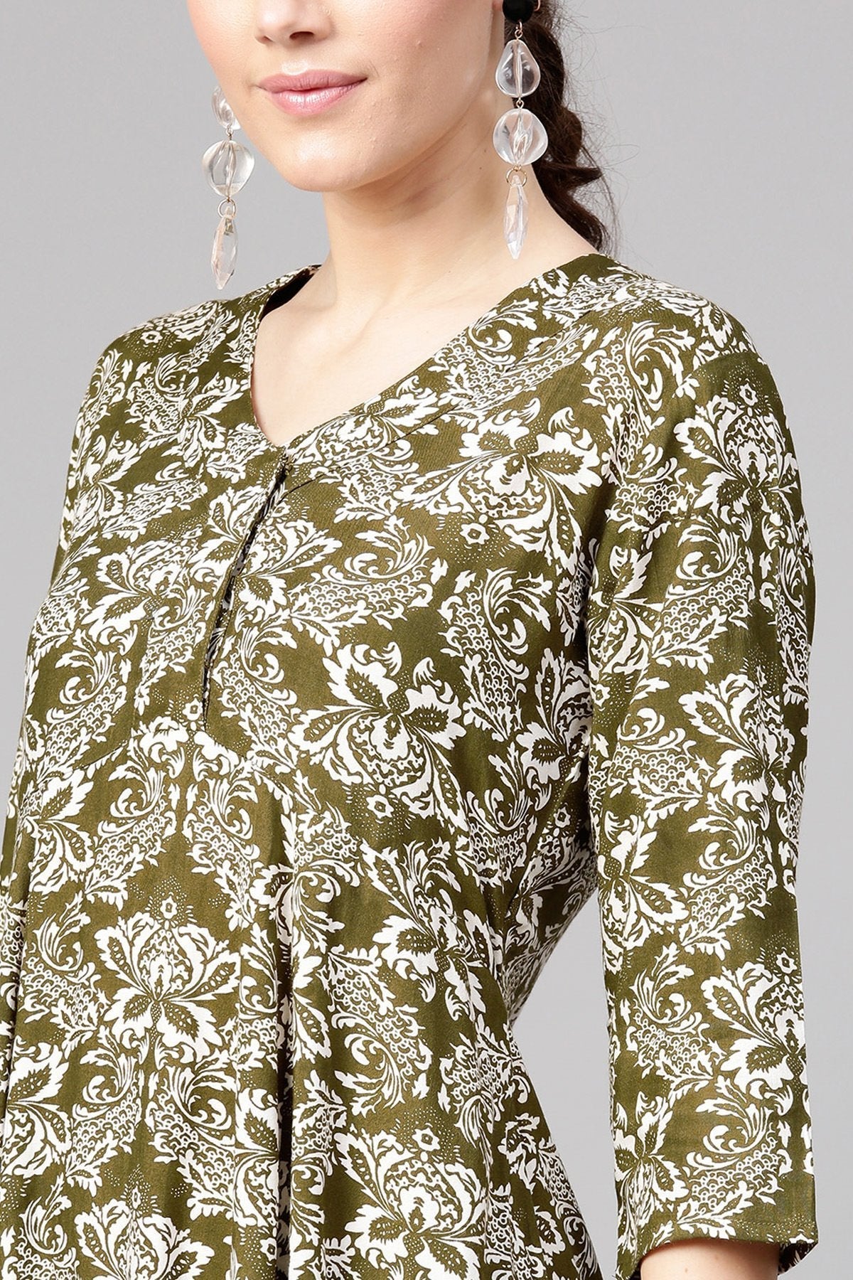 Women's Olive Floral Tiered Dress - SASSAFRAS