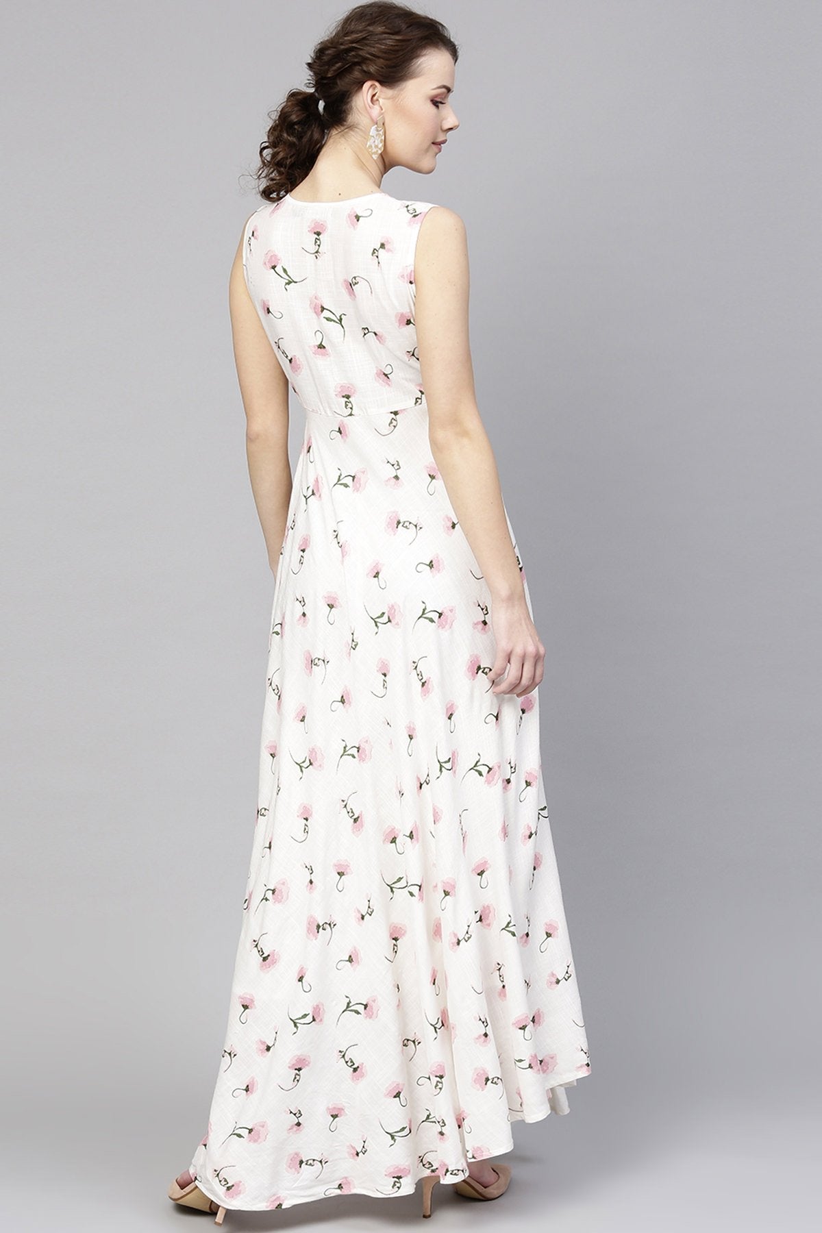 Women's White Floral Sleeveless Flared Maxi - SASSAFRAS