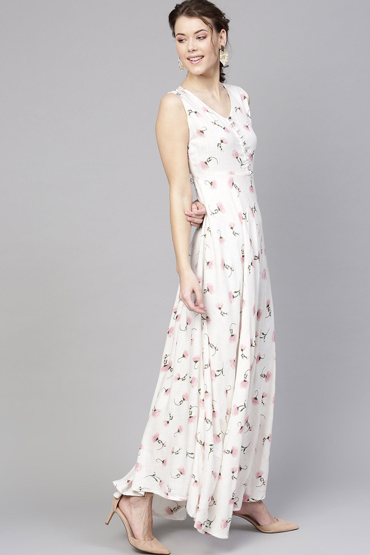 Women's White Floral Sleeveless Flared Maxi - SASSAFRAS