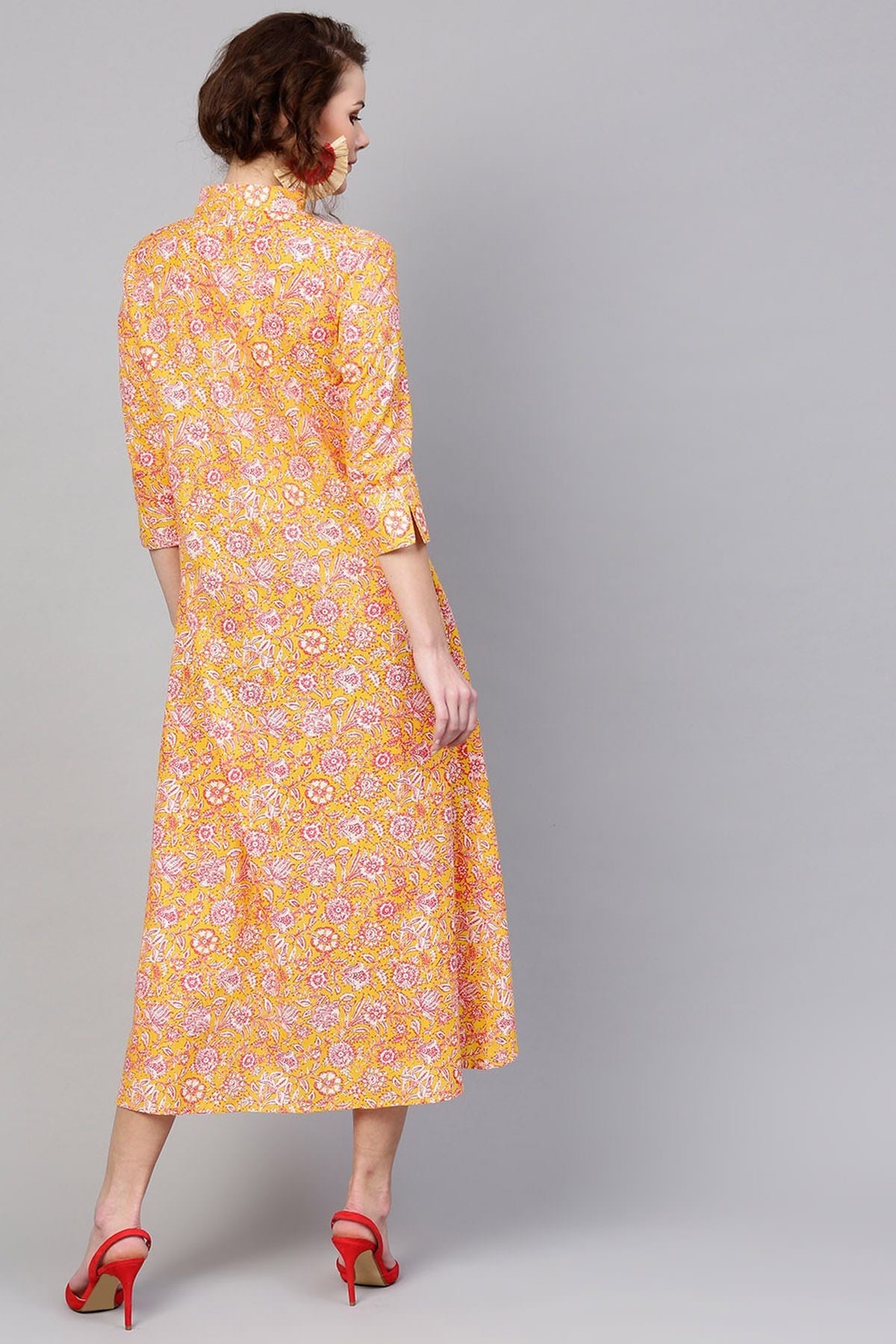 Women's Yellow Pink Floral High Low Dress - SASSAFRAS