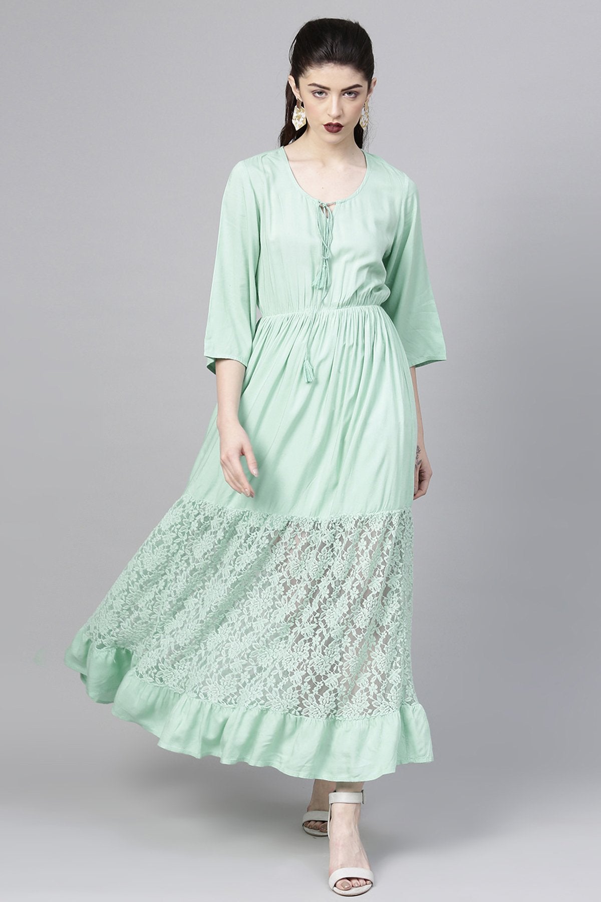 Women's Mint Blue Lace Insert Tiered Maxi - SASSAFRAS